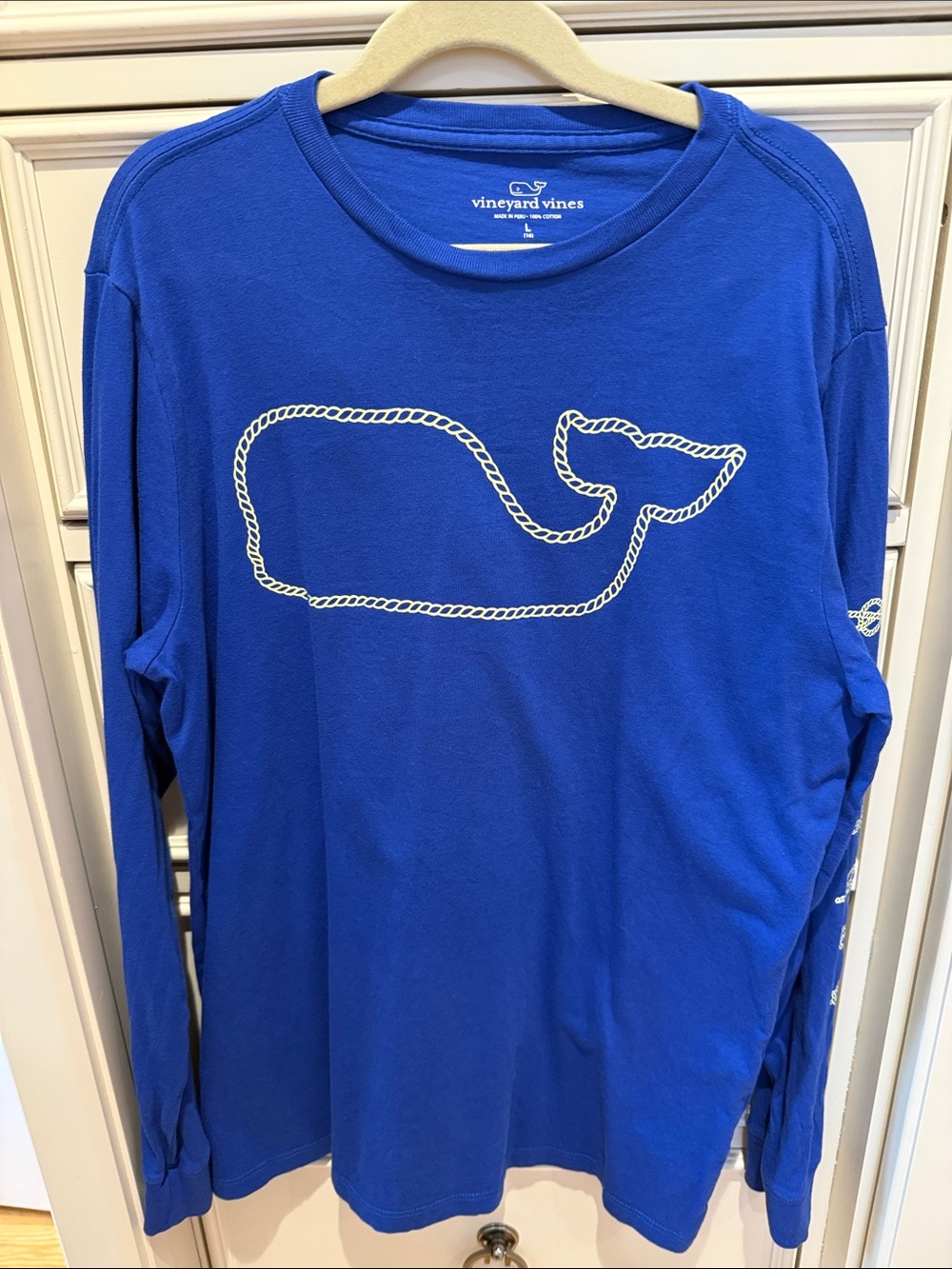 Boys SZ L Vineyard Vines Royal Blue Long Sleeve Rope Whale Tee